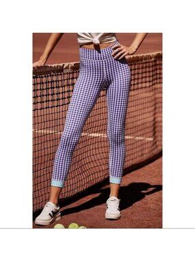 The Upside Masilda Gingham Leggings Blue Size Small Athleisure Sporty Coquette